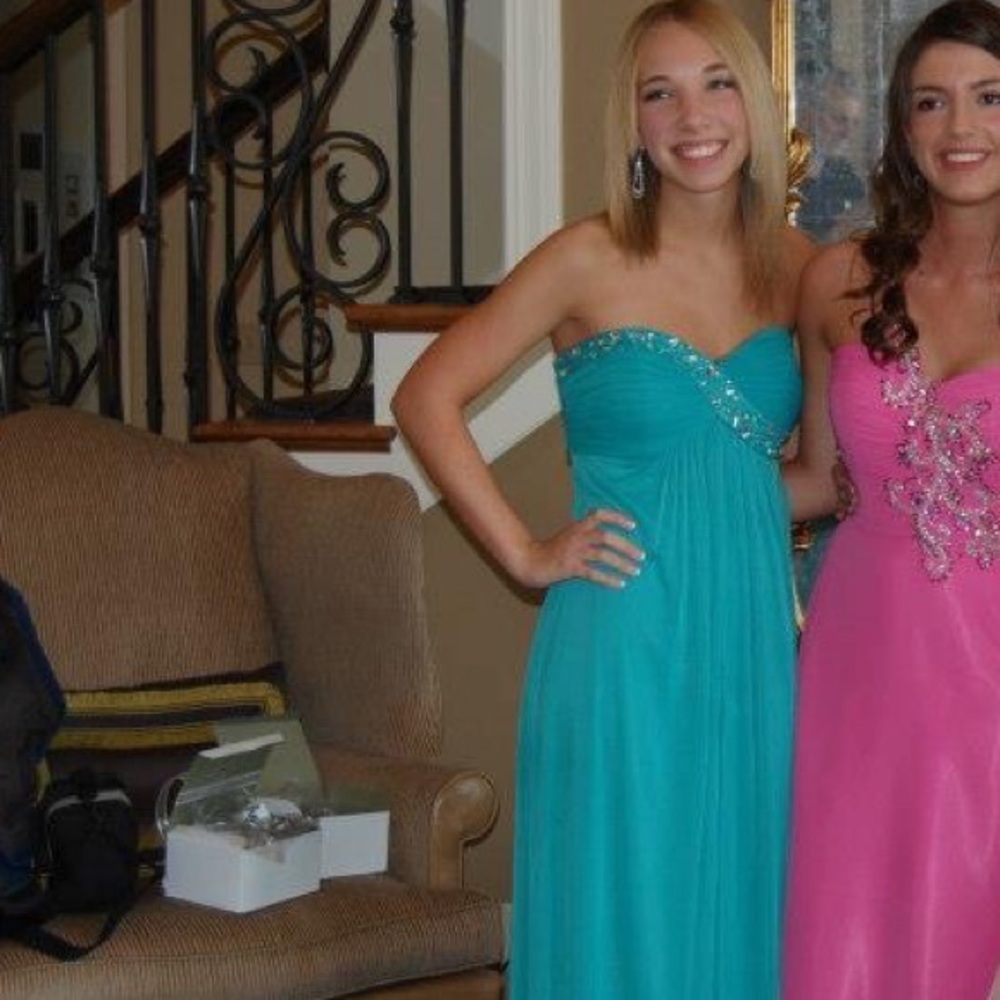 Blondie Nites seafoam green strapless prom dress